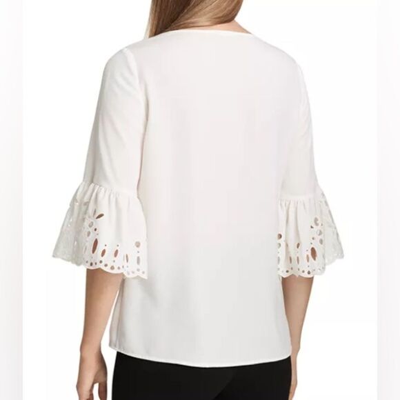 Calvin Klein size 1x White Blouse with Eyelet bell Sleeves - Picture 2 of 10